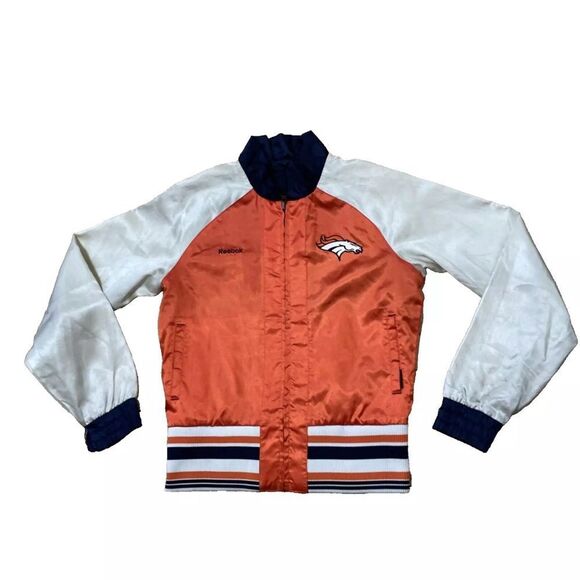REEBOK NFL TEAM APPAREL Denver BRONCOS Varsity Jacket Womens S Reversible Bomber - Picture 1 of 15